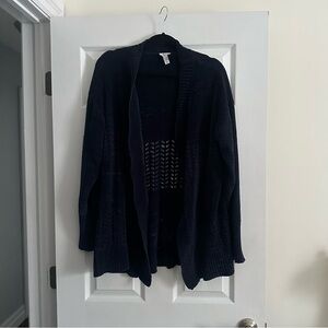 Size L/XL Thyme Maternity Navy Blue Velvet Crochet Cardigan Sweater